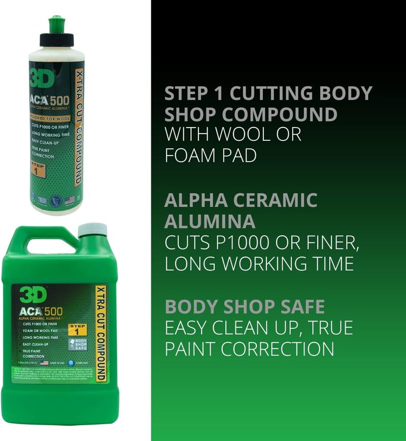ACA 500 Cutting Compound – Step 1 Extra-Cut for Deep Paint Correction | Cuts P100 Grit or Finer | Body Shop Safe, Low Dust, Pro Detailer Formula | Made in USA - 8 oz